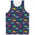 Cute Dino Floral Pattern Print Men's Tank Top