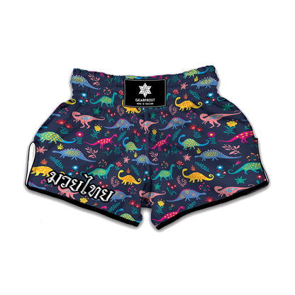 Cute Dino Floral Pattern Print Muay Thai Boxing Shorts