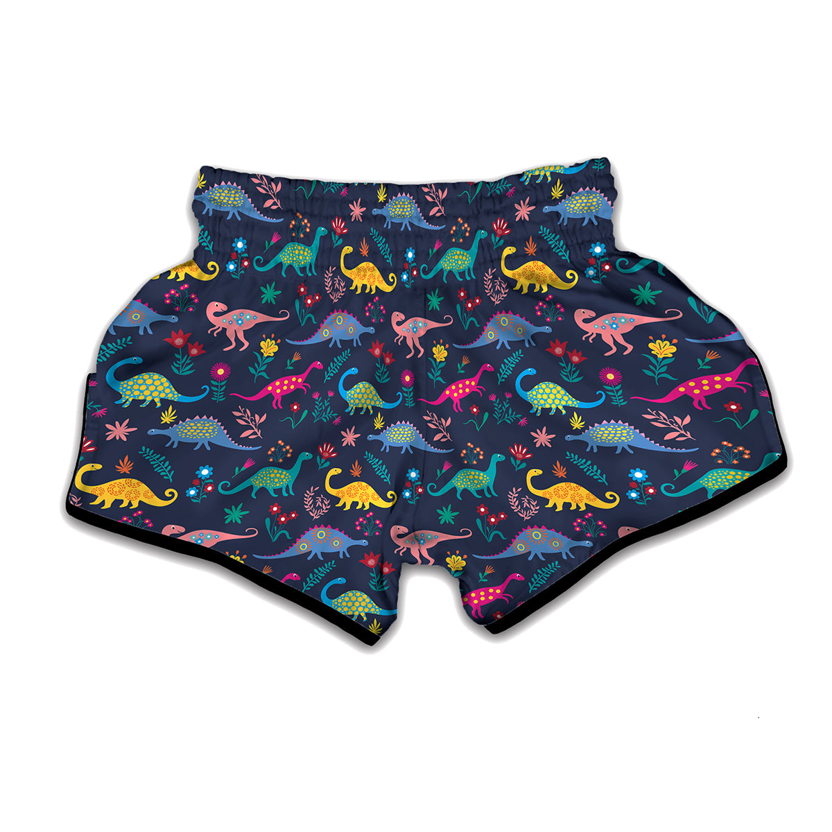 Cute Dino Floral Pattern Print Muay Thai Boxing Shorts