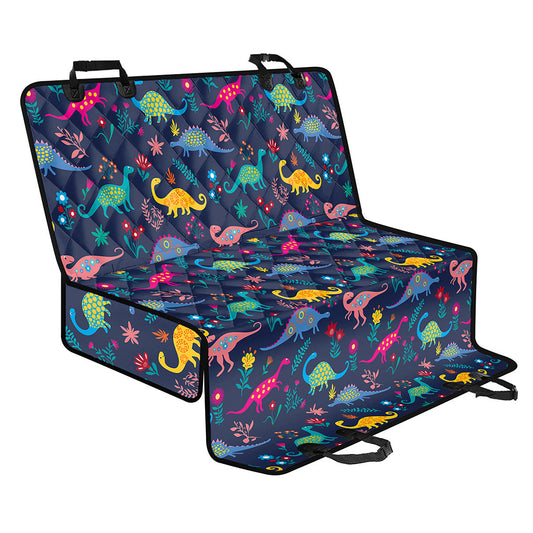 Cute Dino Floral Pattern Print Pet Car Back Seat Cover