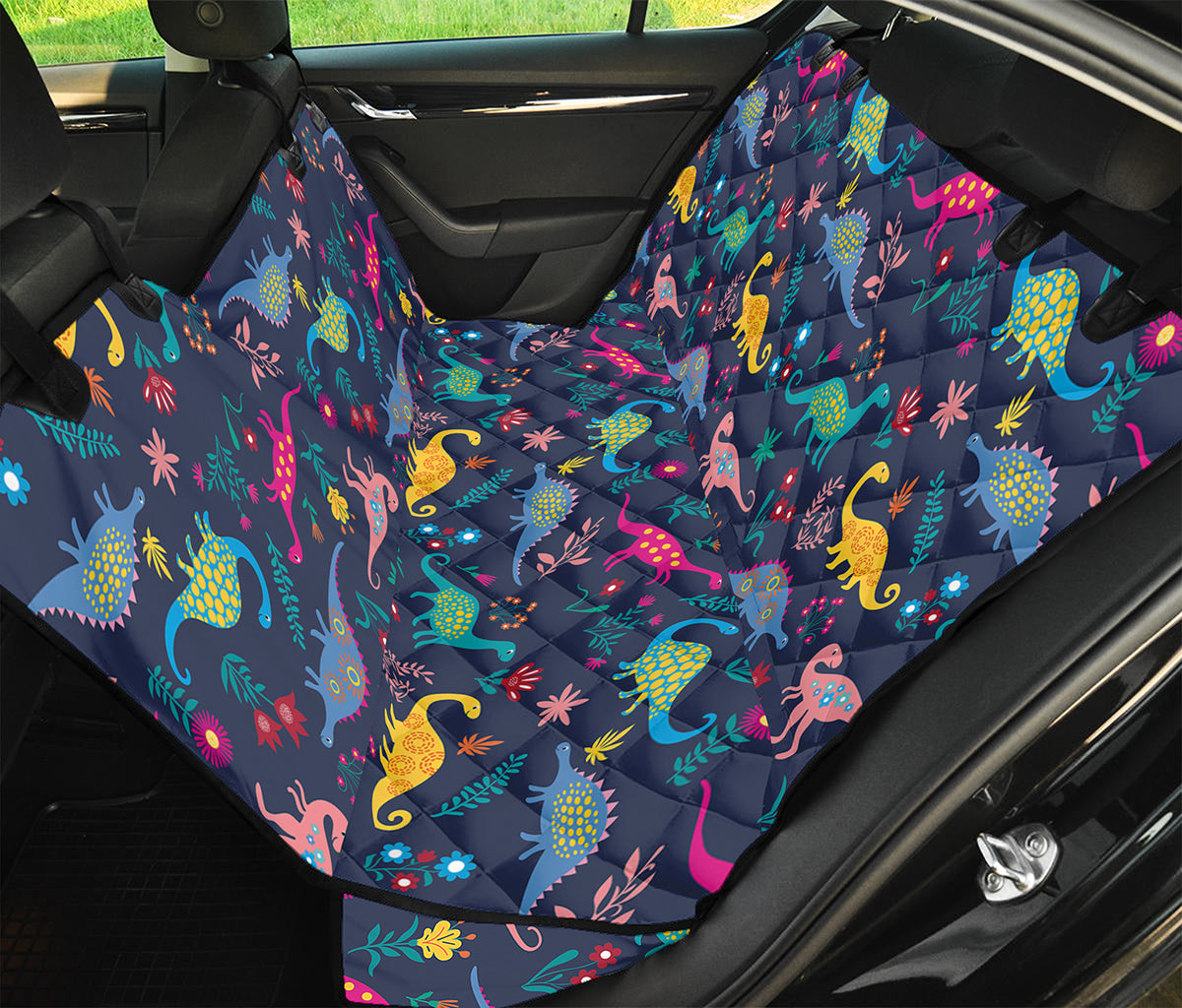 Cute Dino Floral Pattern Print Pet Car Back Seat Cover