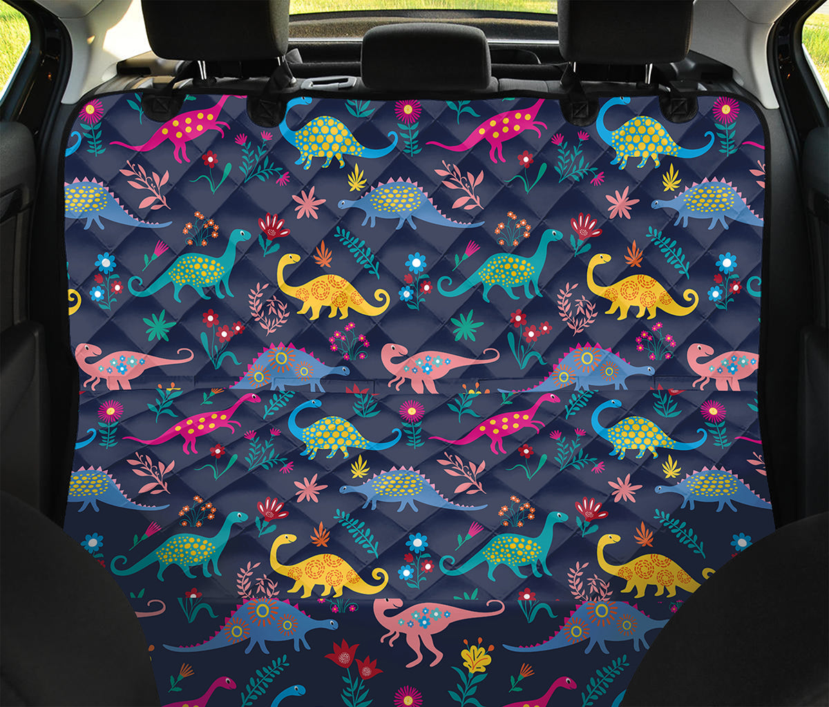 Cute Dino Floral Pattern Print Pet Car Back Seat Cover