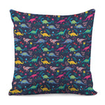 Cute Dino Floral Pattern Print Pillow Cover