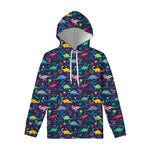 Cute Dino Floral Pattern Print Pullover Hoodie