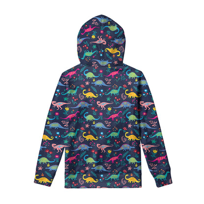 Cute Dino Floral Pattern Print Pullover Hoodie