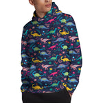 Cute Dino Floral Pattern Print Pullover Hoodie
