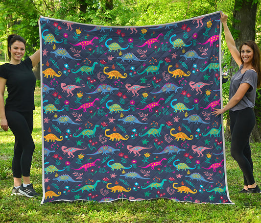 Cute Dino Floral Pattern Print Quilt