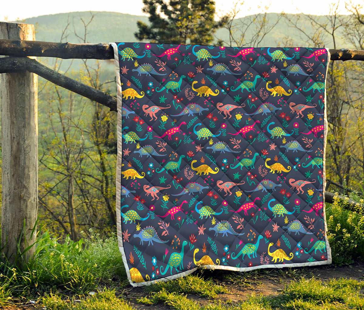 Cute Dino Floral Pattern Print Quilt