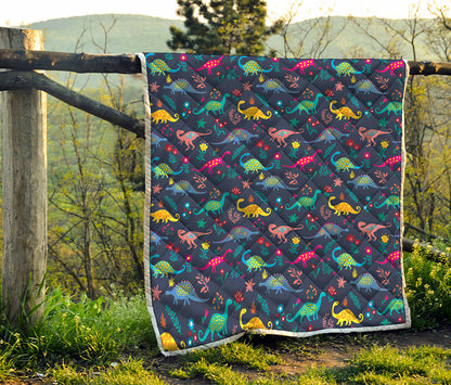 Cute Dino Floral Pattern Print Quilt