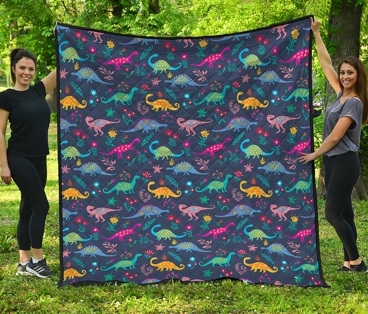 Cute Dino Floral Pattern Print Quilt