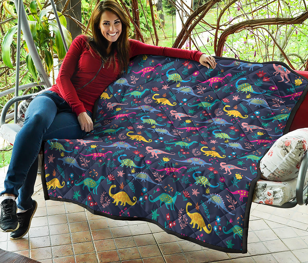 Cute Dino Floral Pattern Print Quilt