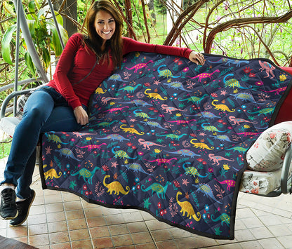 Cute Dino Floral Pattern Print Quilt