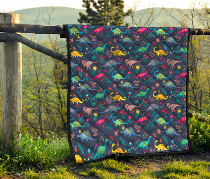 Cute Dino Floral Pattern Print Quilt