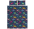 Cute Dino Floral Pattern Print Quilt Bed Set