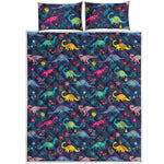 Cute Dino Floral Pattern Print Quilt Bed Set