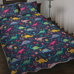 Cute Dino Floral Pattern Print Quilt Bed Set
