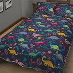 Cute Dino Floral Pattern Print Quilt Bed Set