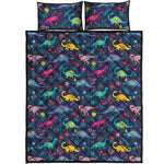 Cute Dino Floral Pattern Print Quilt Bed Set