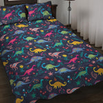 Cute Dino Floral Pattern Print Quilt Bed Set