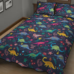 Cute Dino Floral Pattern Print Quilt Bed Set