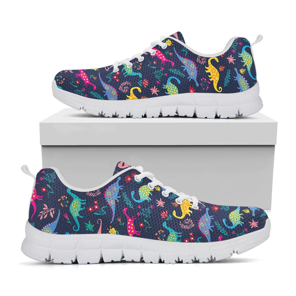 Cute Dino Floral Pattern Print White Sneakers