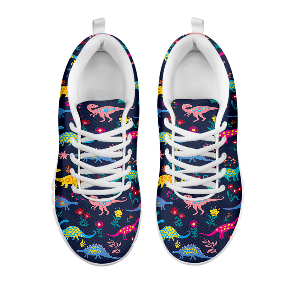 Cute Dino Floral Pattern Print White Sneakers
