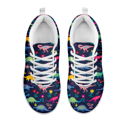 Cute Dino Floral Pattern Print White Sneakers