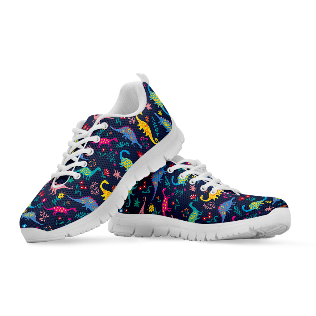 Cute Dino Floral Pattern Print White Sneakers