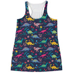 Cute Dino Floral Pattern Print Women's Racerback Tank Top