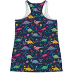 Cute Dino Floral Pattern Print Women's Racerback Tank Top