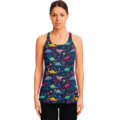 Cute Dino Floral Pattern Print Women's Racerback Tank Top