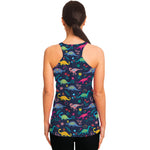 Cute Dino Floral Pattern Print Women's Racerback Tank Top