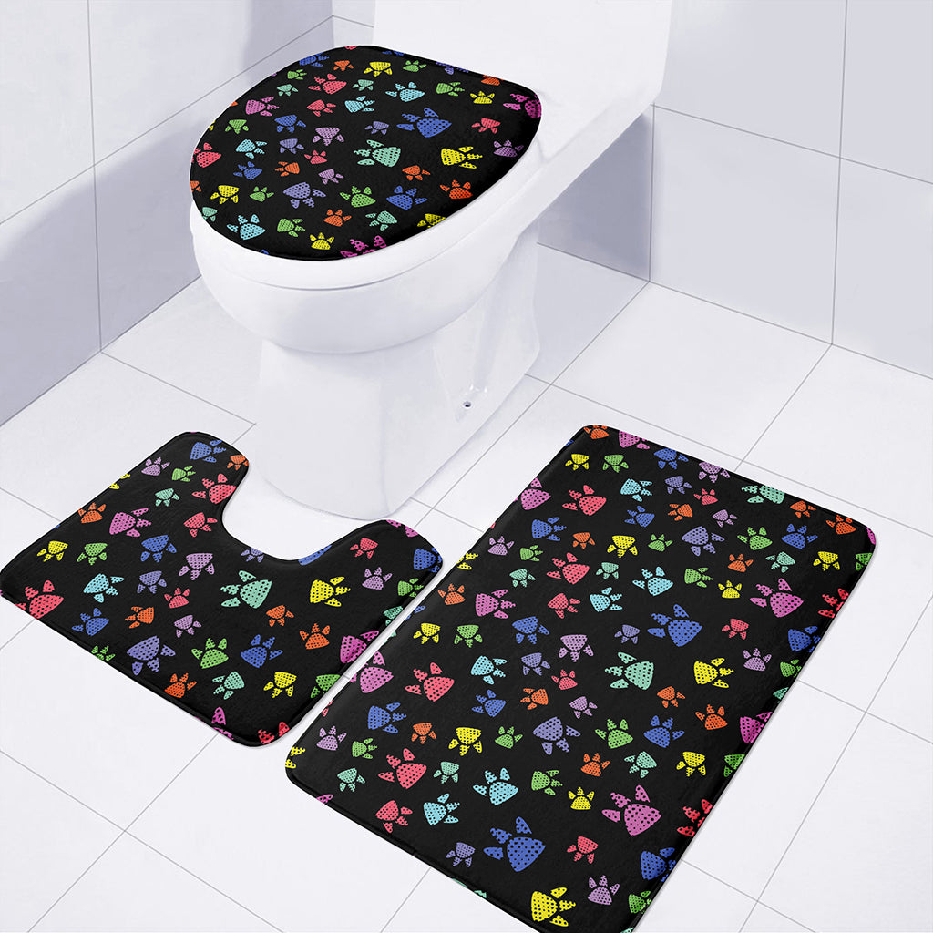 Cute Dino Footprint Pattern Print 3 Piece Bath Mat Set