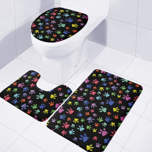 Cute Dino Footprint Pattern Print 3 Piece Bath Mat Set