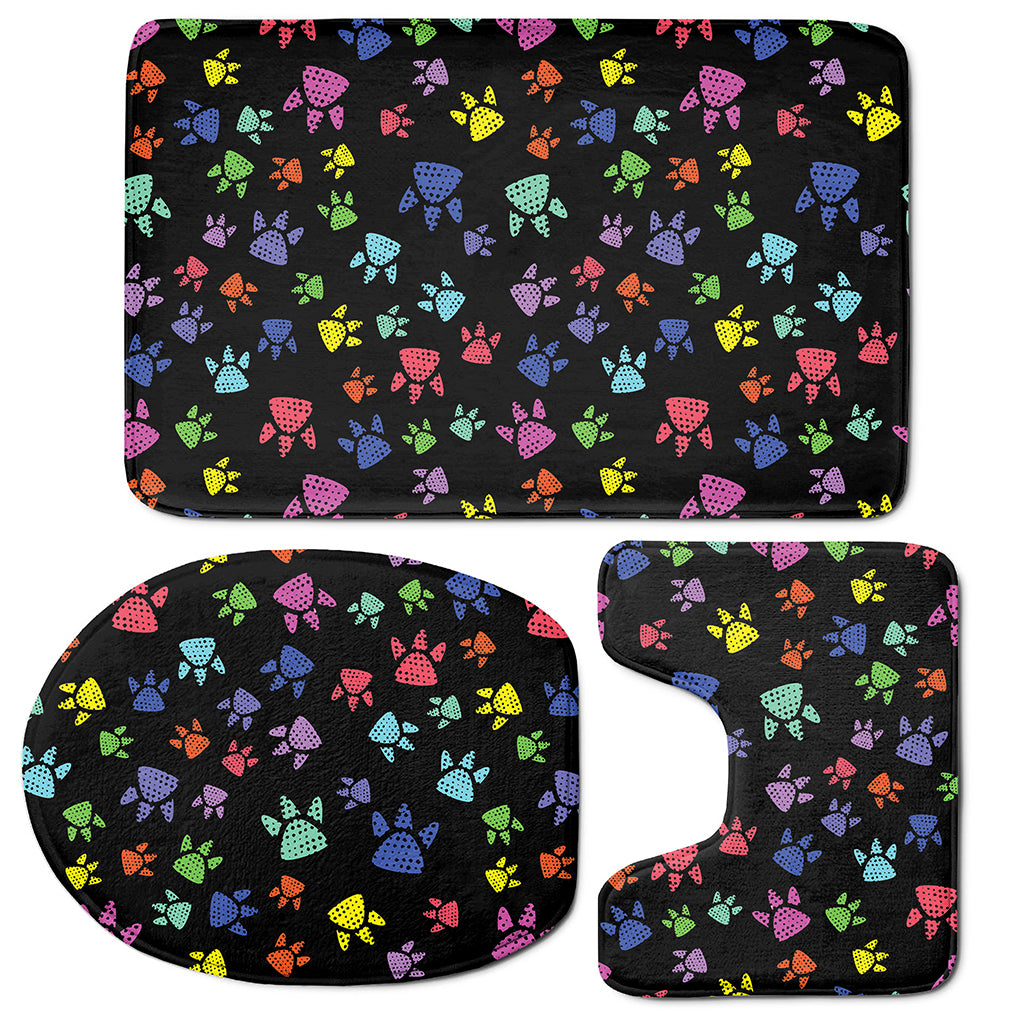 Cute Dino Footprint Pattern Print 3 Piece Bath Mat Set