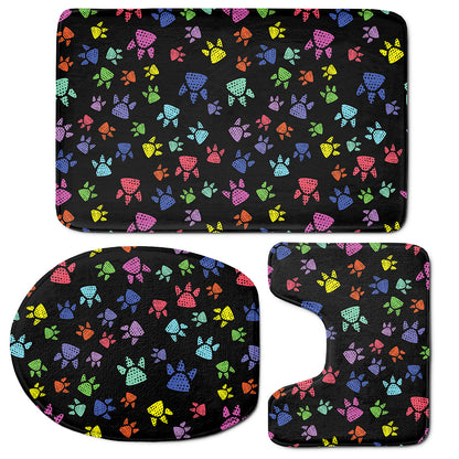 Cute Dino Footprint Pattern Print 3 Piece Bath Mat Set