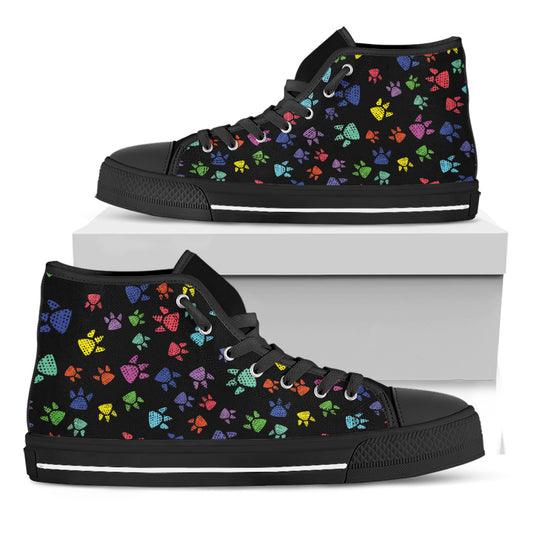 Cute Dino Footprint Pattern Print Black High Top Shoes