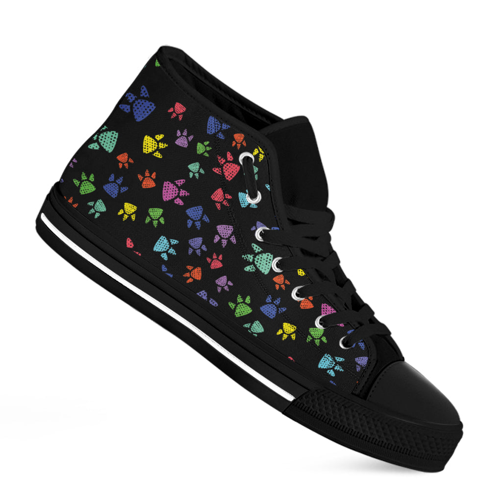 Cute Dino Footprint Pattern Print Black High Top Shoes