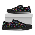 Cute Dino Footprint Pattern Print Black Low Top Sneakers