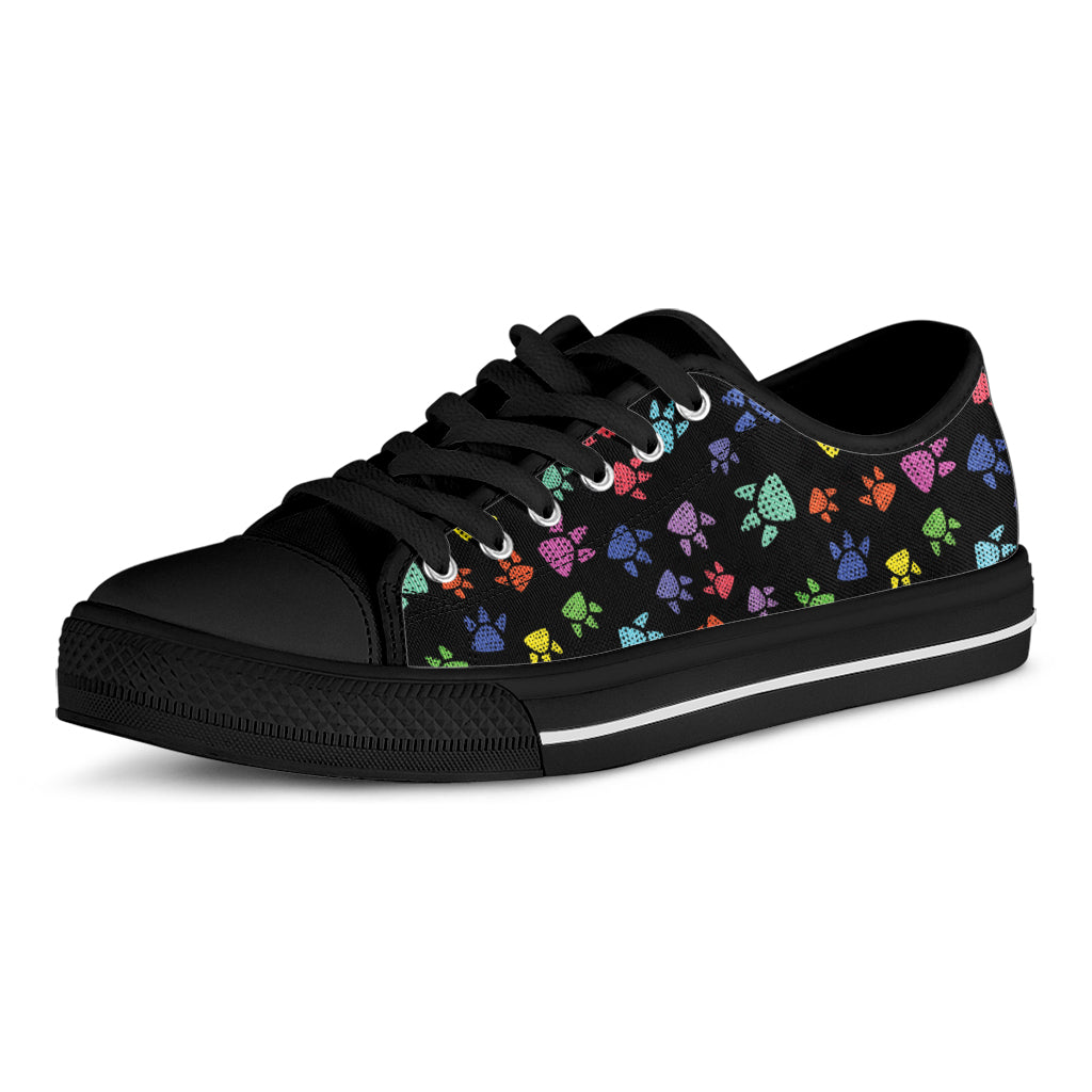 Cute Dino Footprint Pattern Print Black Low Top Shoes