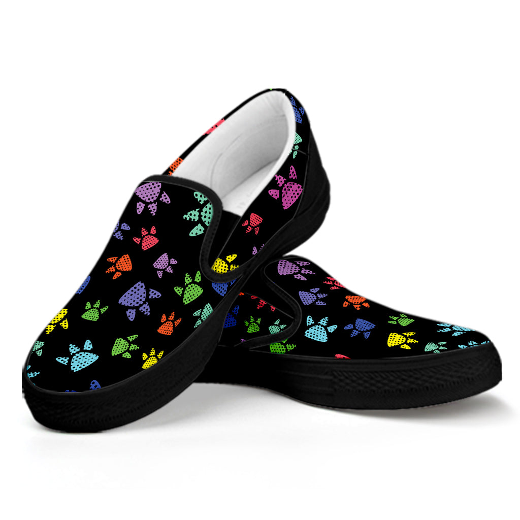 Cute Dino Footprint Pattern Print Black Slip On Shoes