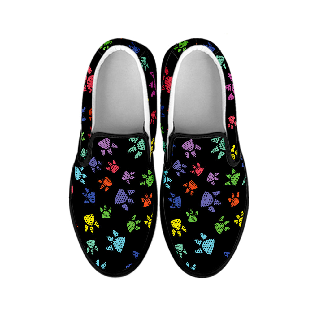 Cute Dino Footprint Pattern Print Black Slip On Shoes