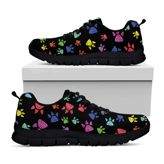 Cute Dino Footprint Pattern Print Black Sneakers
