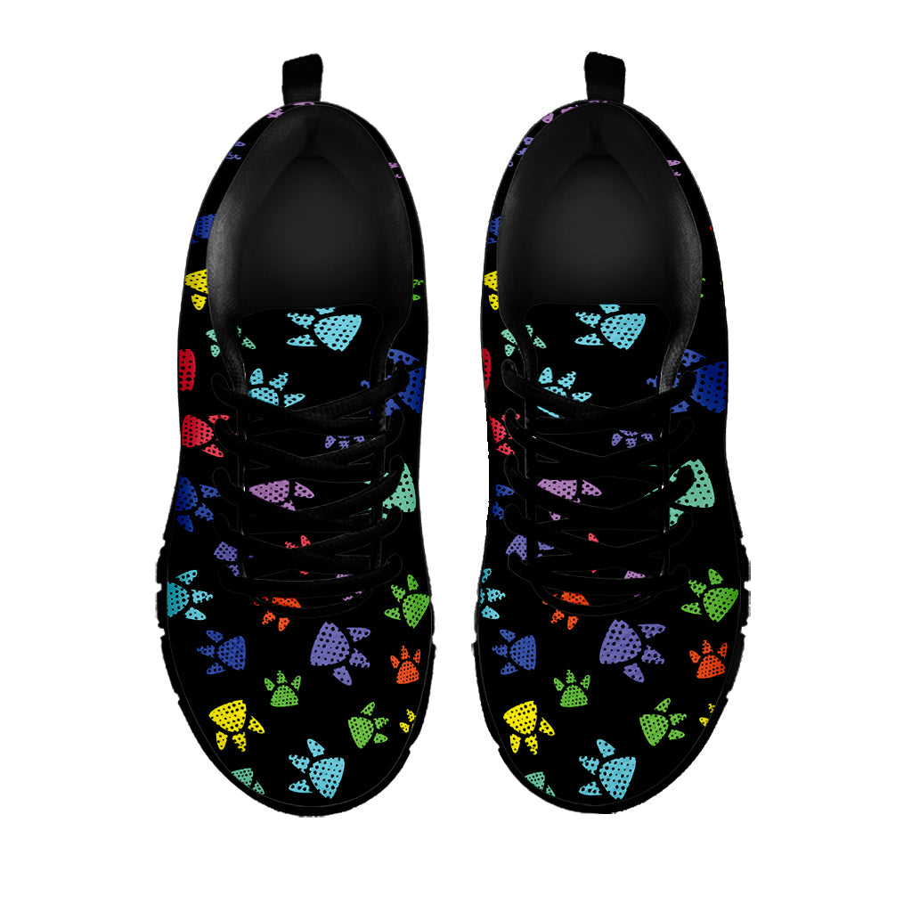 Cute Dino Footprint Pattern Print Black Sneakers