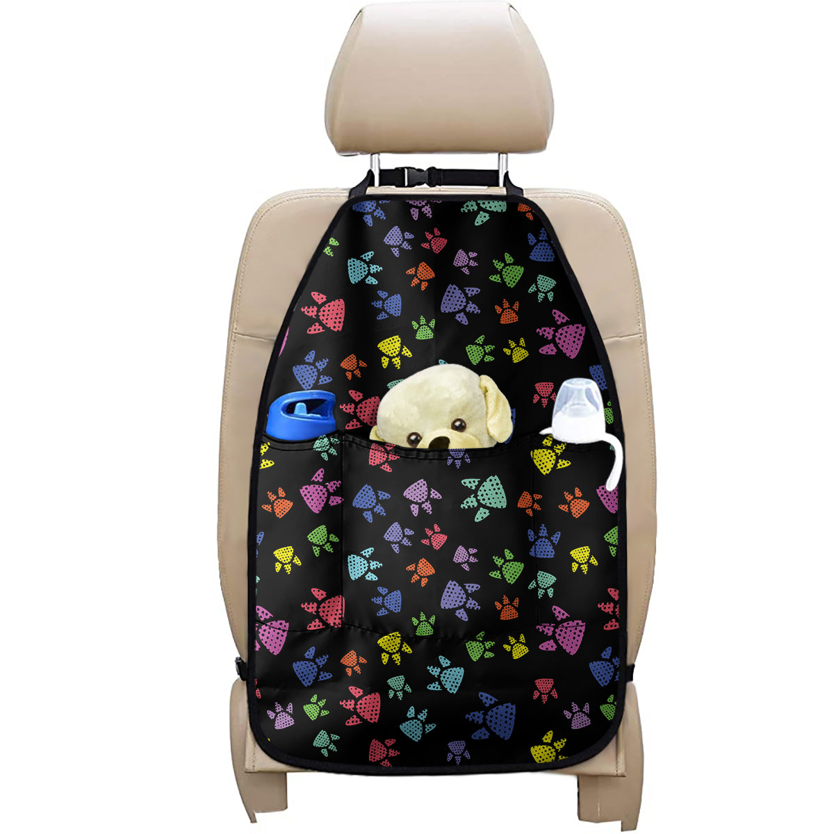 Cute Dino Footprint Pattern Print Car Seat Organizers