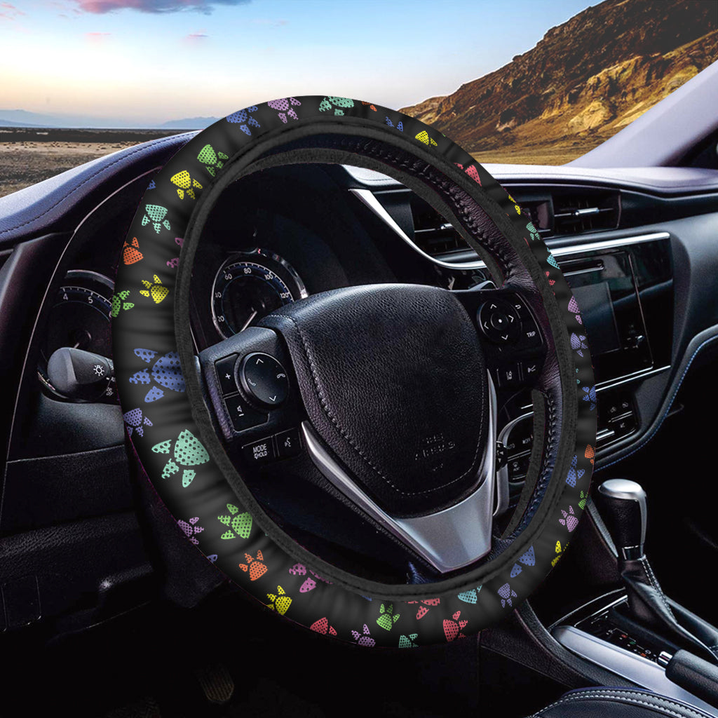 Cute Dino Footprint Pattern Print Car Steering Wheel Cover