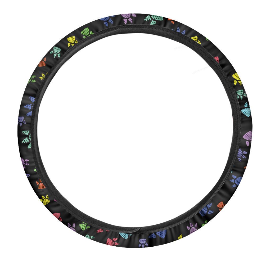 Cute Dino Footprint Pattern Print Car Steering Wheel Cover