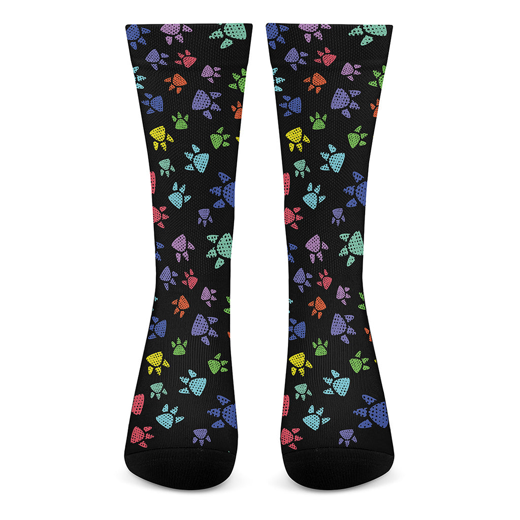 Cute Dino Footprint Pattern Print Crew Socks