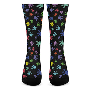 Cute Dino Footprint Pattern Print Crew Socks