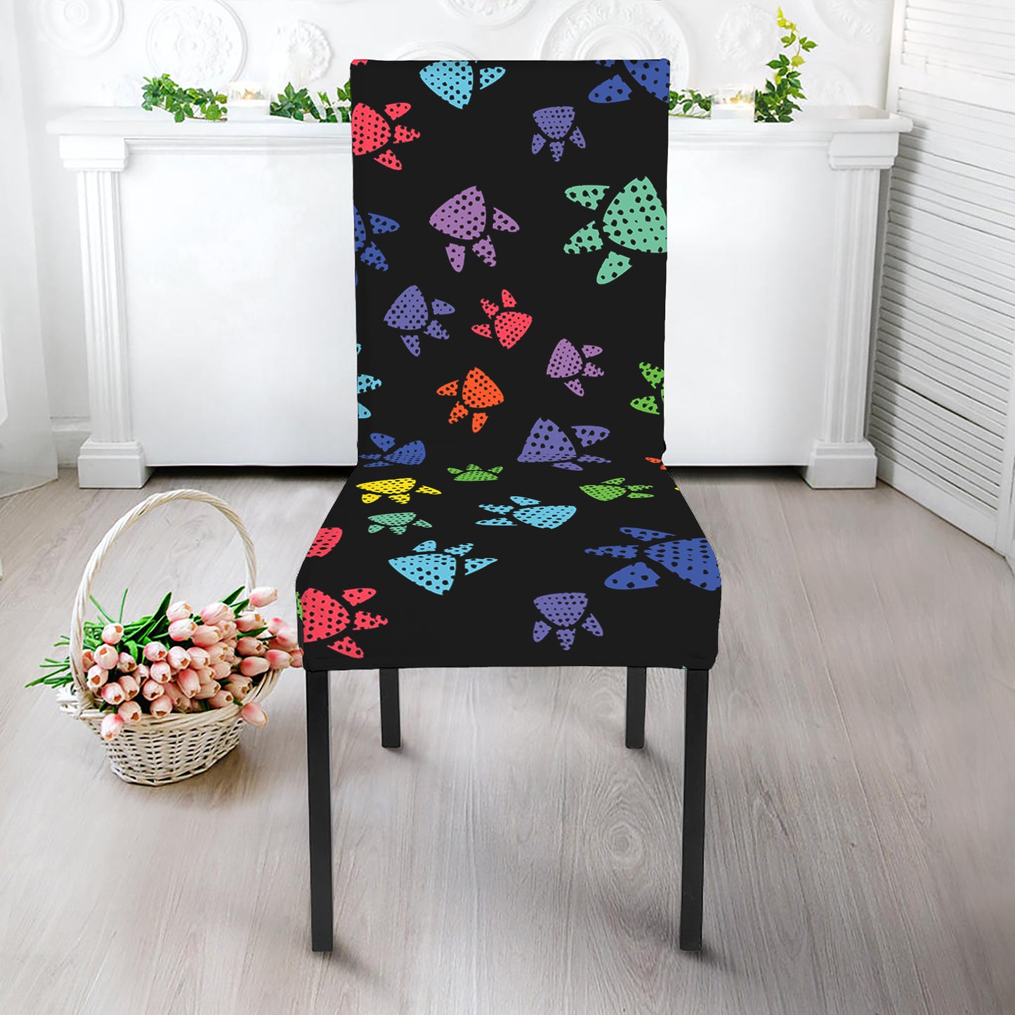 Cute Dino Footprint Pattern Print Dining Chair Slipcover